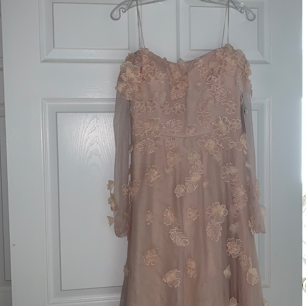 rickie freeman teri jon peach floral appliqués dress